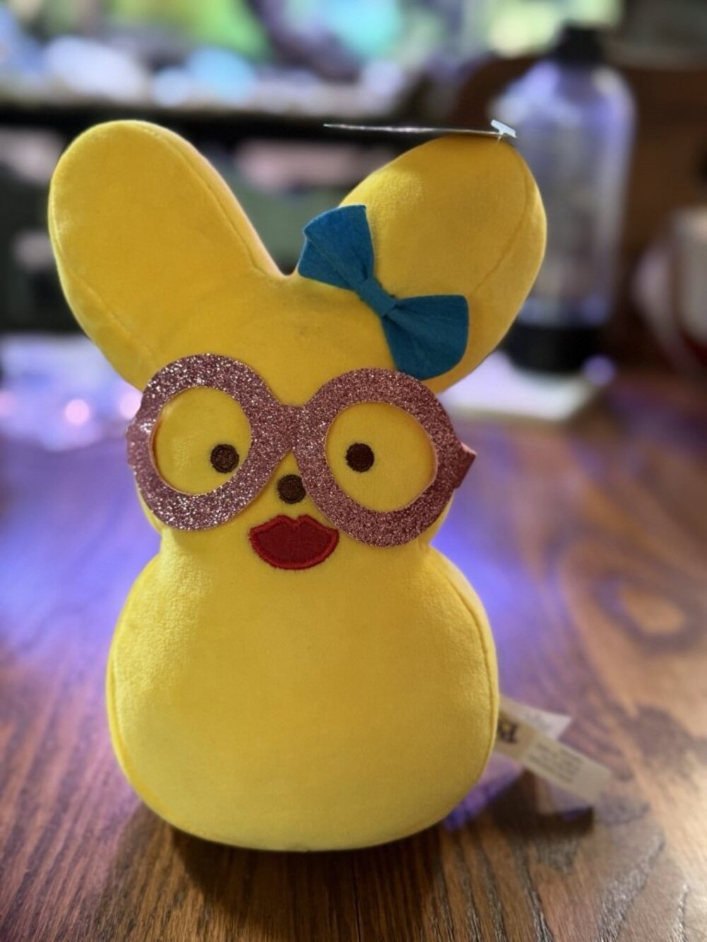 Peeps Bunny Plush 9” Yellow w Pink Glitter Glasses Bow Easter Just Born